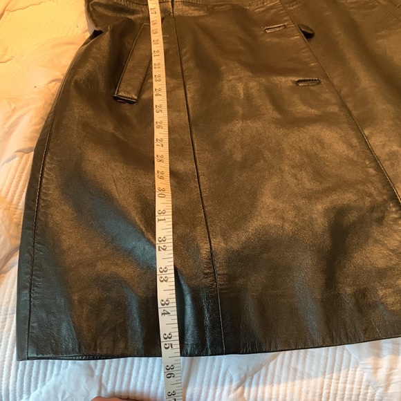 Black Leather Trench Coat Mob Wife Midi Buttons Matrix Preppy Dark Academia - Picture 13 of 14